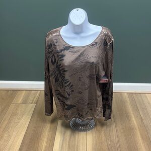Black and Brown Relaxed Graphic Long Sleeve Blouse
